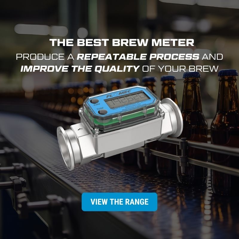 Brew meter with bottles in the background and promotional text.